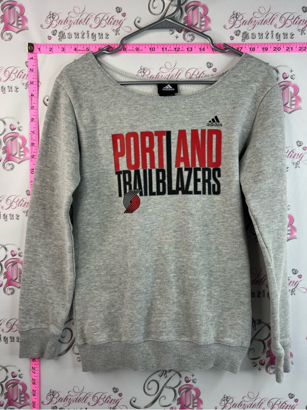 adidas Portland Trailblazers Gray Crewneck Sweatshirt with Red and Black Logo